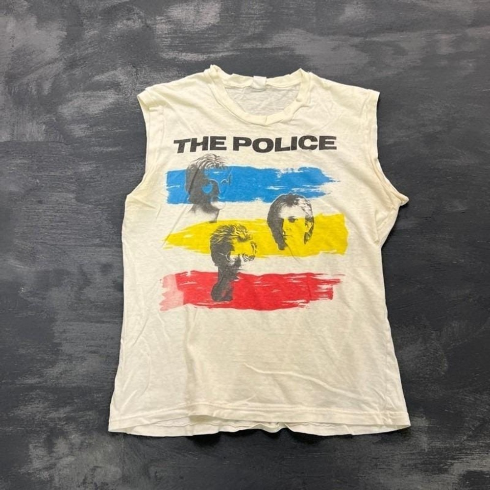 Vintage The Police Shirt Mens Small White 1983 Tour Sleeve‎ Less